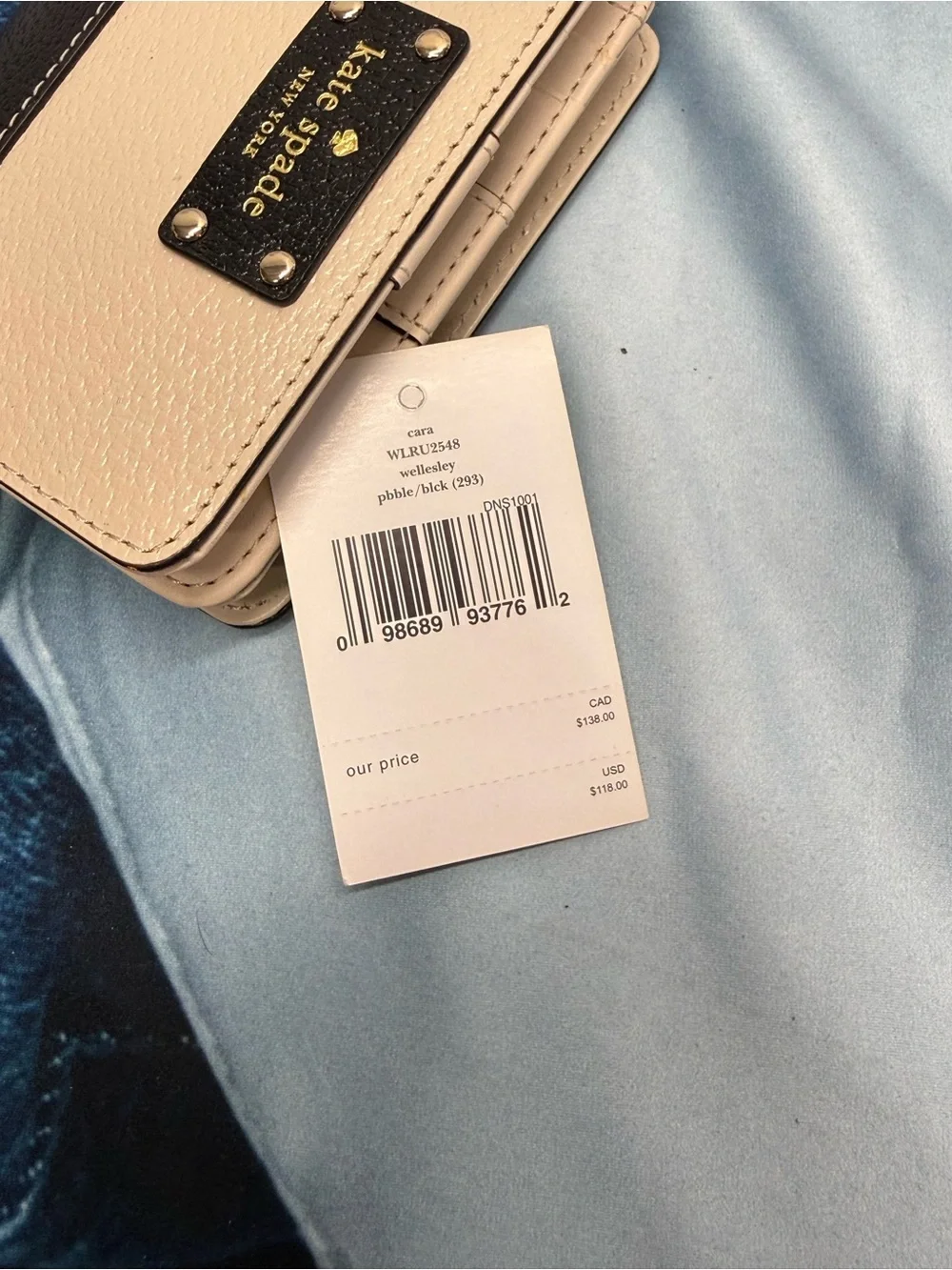 (new+tag) Kate Spade Cara medium wallet - pebble black beige leather material